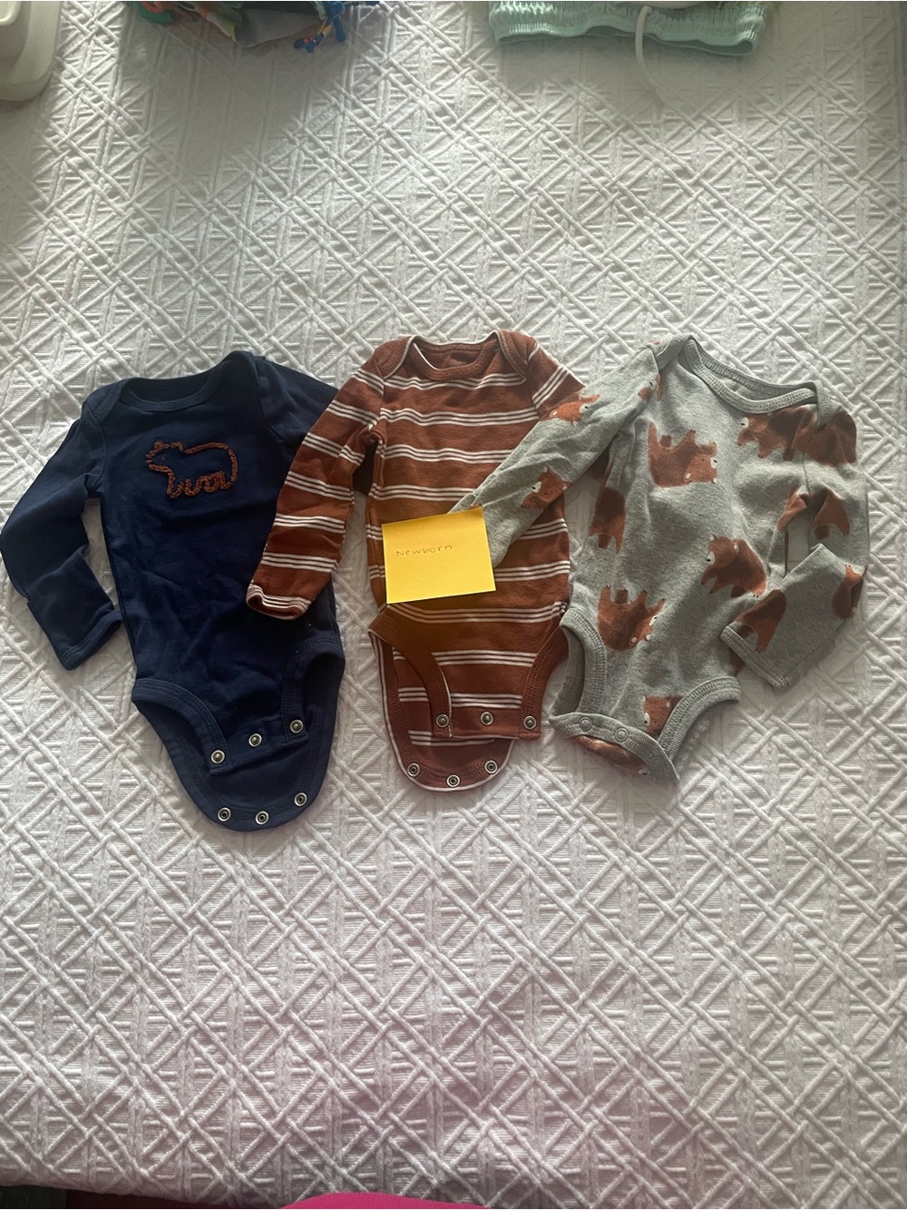 Kids Long-Sleeve One-Piece Bodysuits - Navy, Rust Stripe & Gray Bear